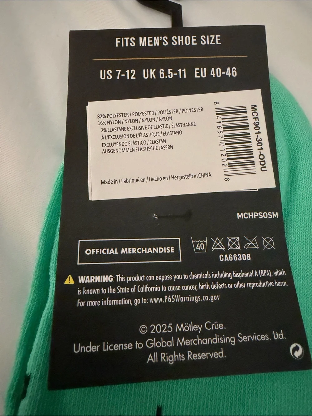 Novelty Motley Crue Aqua Crew Socks - Logo Design | OS